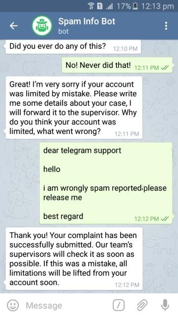 ربات Spam Bot برای رفع ریپورت تلگرام